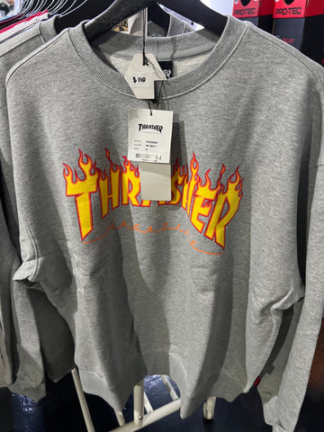 Thrasher Flame Logo Pullover Sweatshirt Gray Winter