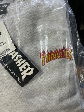 Thrasher Flame Mini Logo Pullover Sweatshirt Light Gray Winter Medium